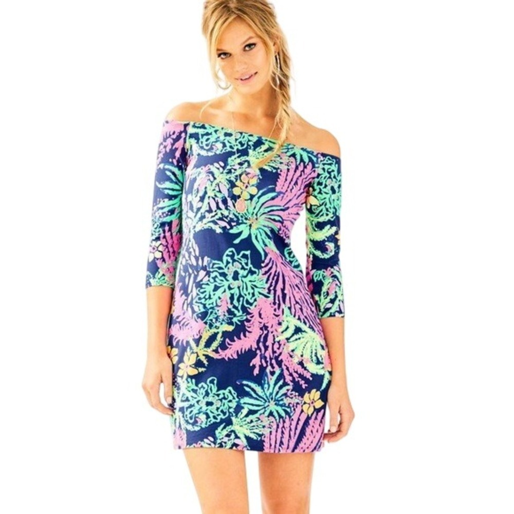 Lilly Pulitzer Indigo Laurana Dress, Off-the-Shoulder, Indigo All A Glow, Size M
